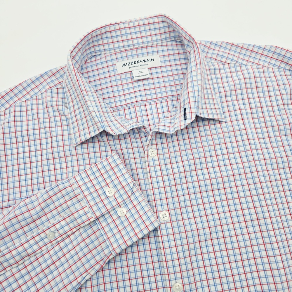 Mizzen+Main Mens XL Classic Fit Performance Plaid Performance Blue Red White